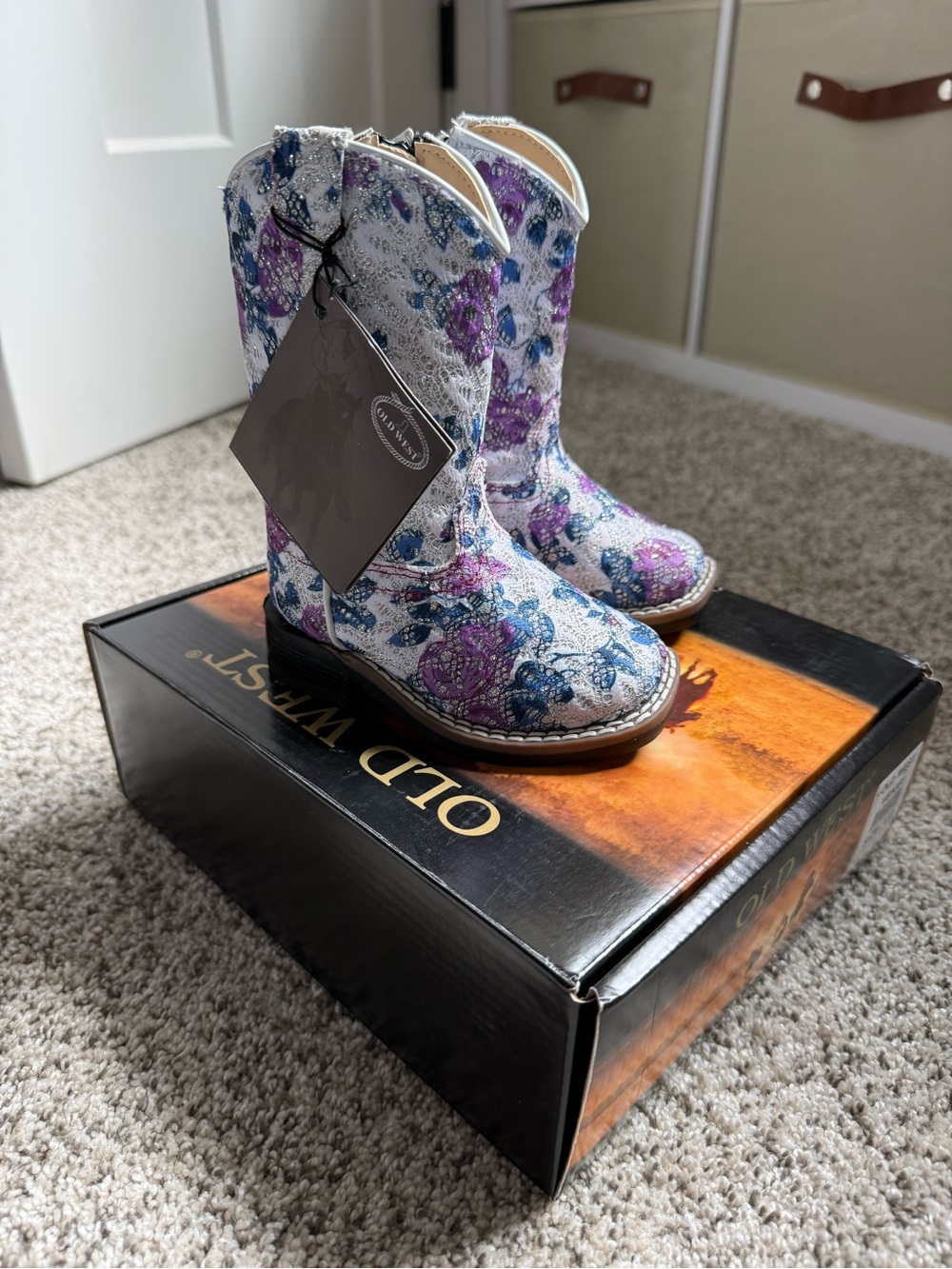 OLD WEST TODDLER GIRLS' FLOWER GIRL WESTERN BOOTS - BROAD SQUARE TOE